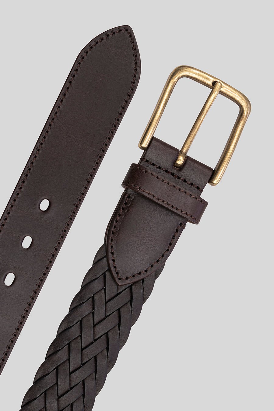 brown braided leather belt - soloio