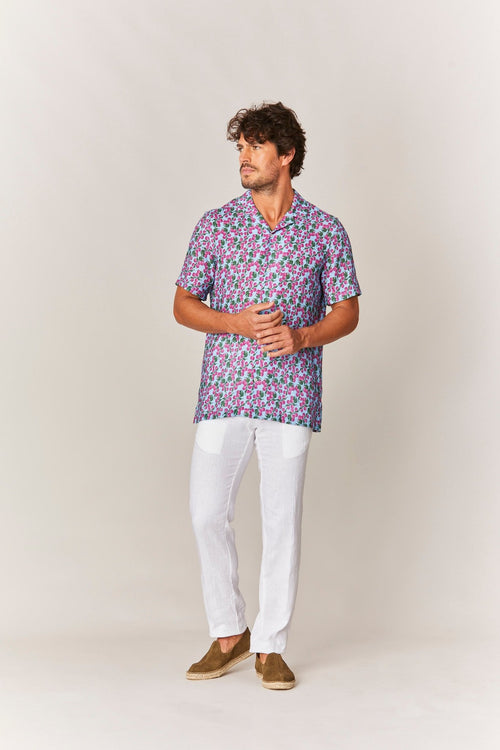 camisa de lino buril celeste