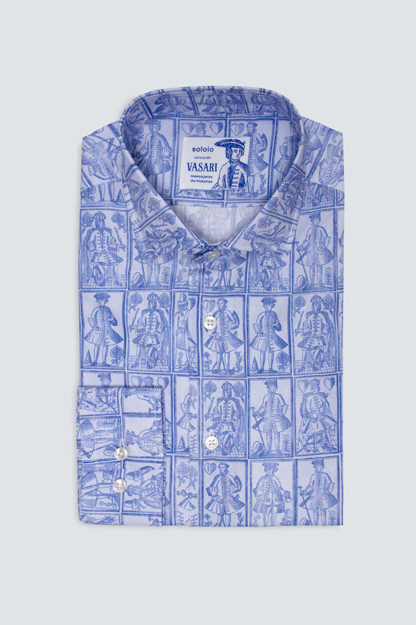 camisa de algodón tiépolo azul