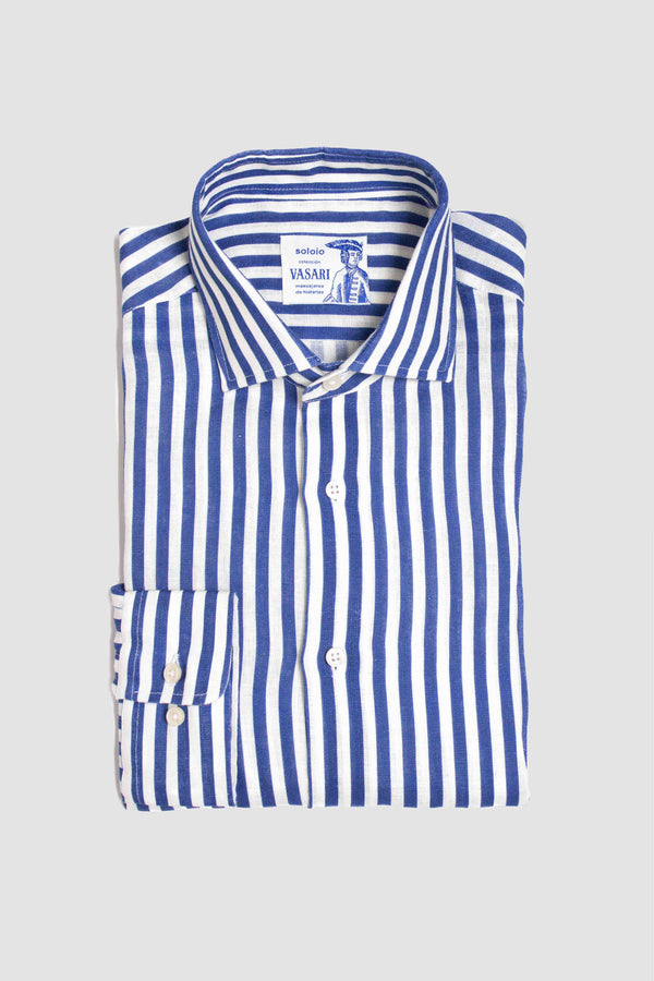 camisa de lino rayas azul marino