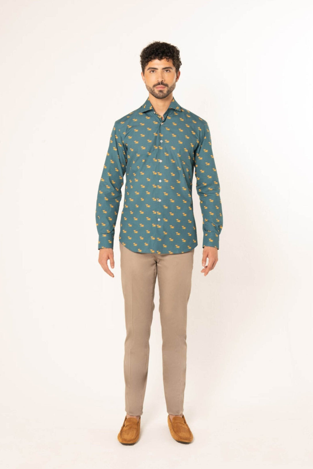 cotton shirt mushrooms green - soloio