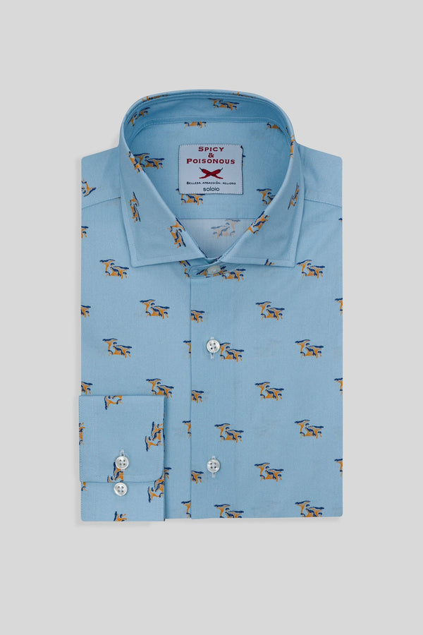 cotton shirt mushrooms sky blue - soloio