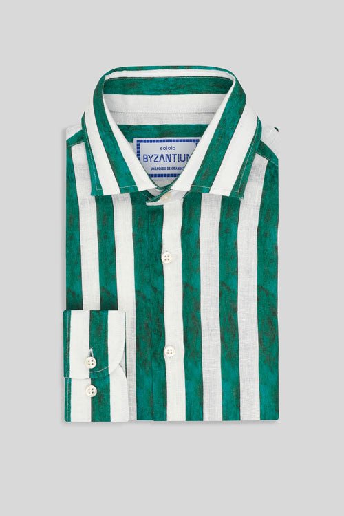 faded striped linen shirt green - soloio