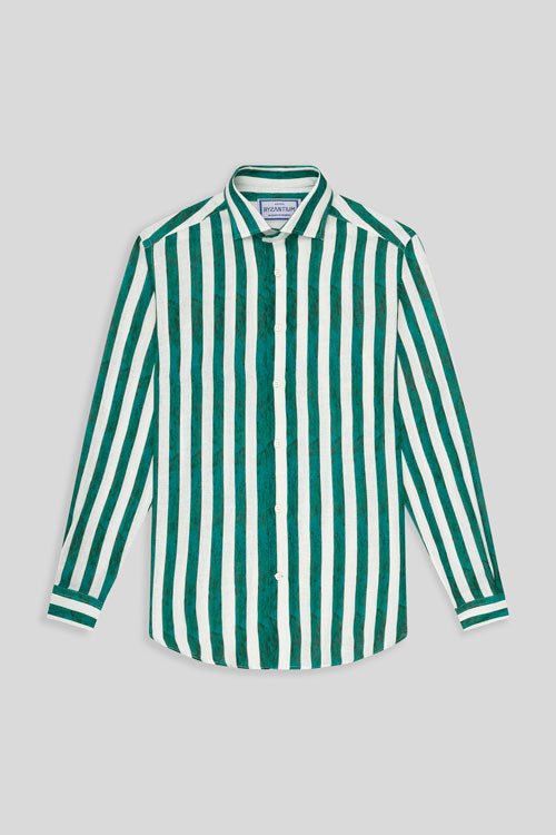 faded striped linen shirt green - soloio