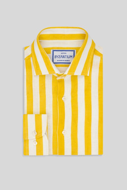 faded striped linen shirt yellow - soloio