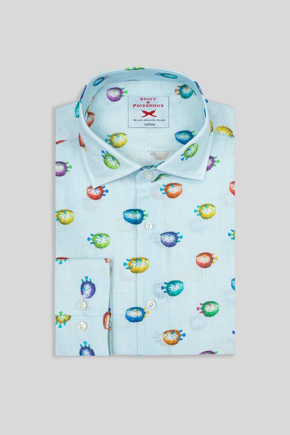 linen pufferfish shirt turquoise - soloio