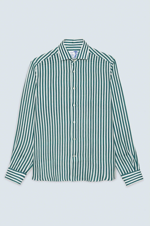 linen shirt green dolomitis stripes - soloio