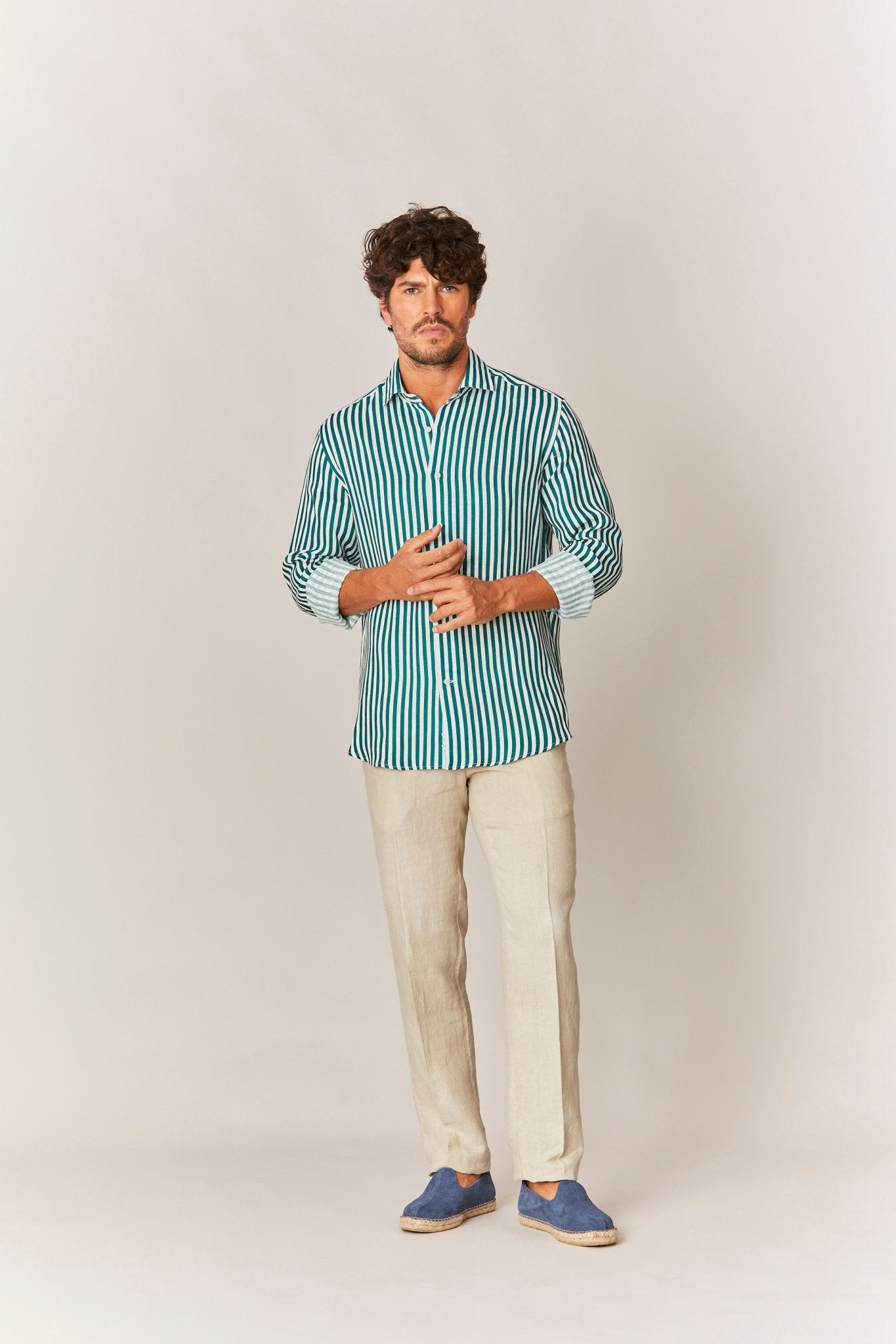 linen shirt green dolomitis stripes - soloio