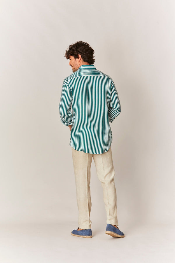 linen shirt green dolomitis stripes - soloio