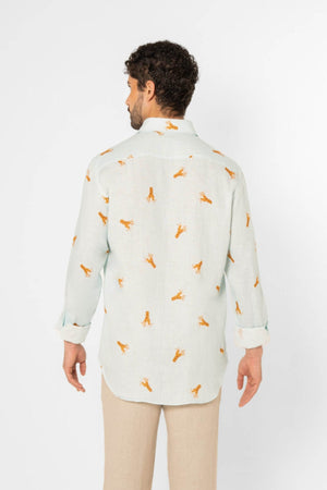 linen shirt with elongated octopuses turquoise - soloio