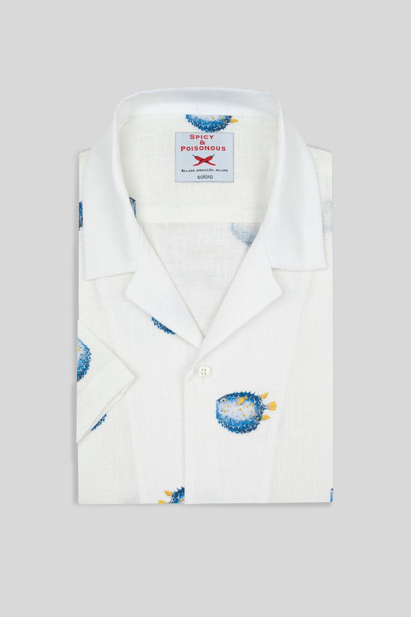 linen shirt with separate pufferfish blue - soloio