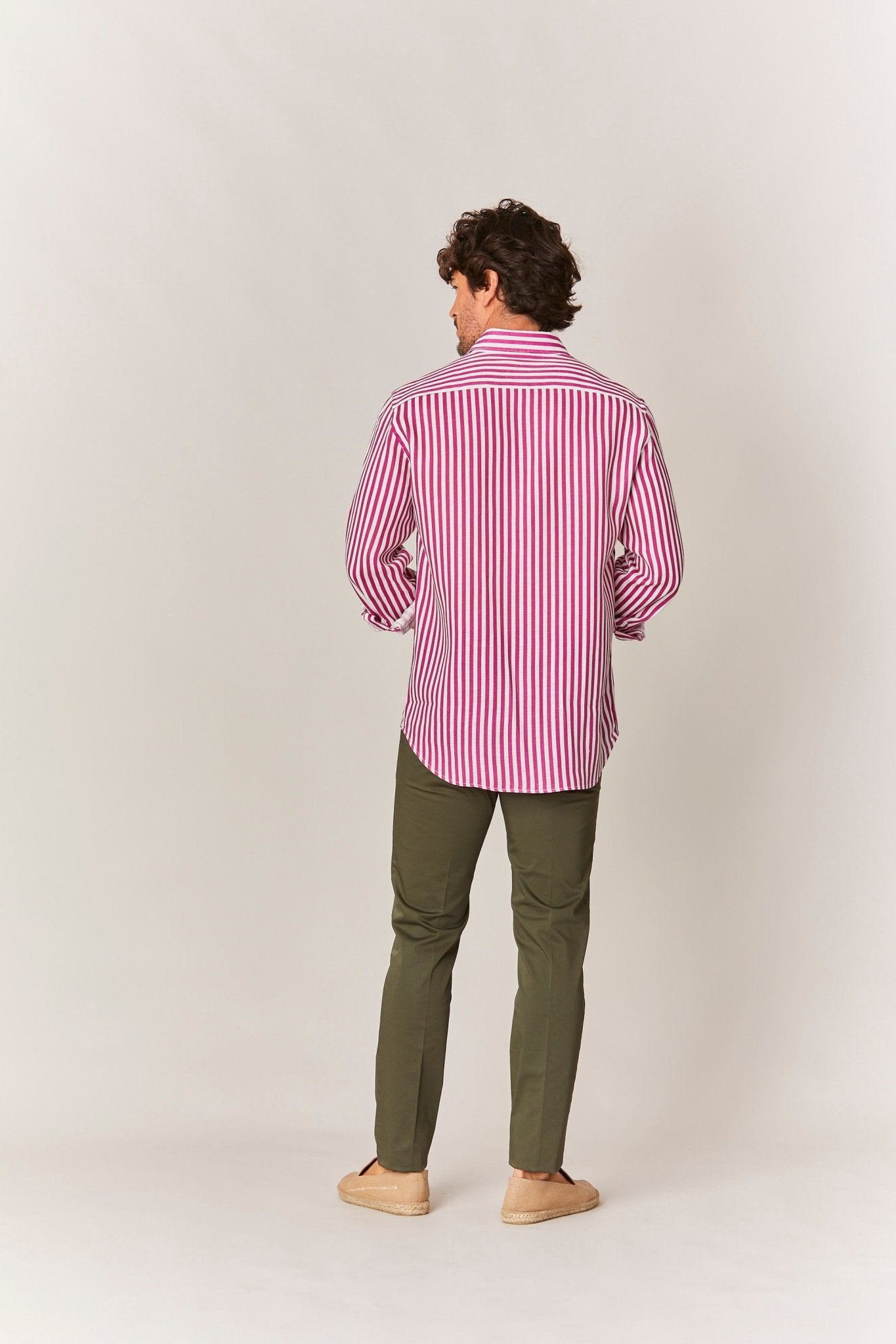 linen striped shirt fuxia - soloio