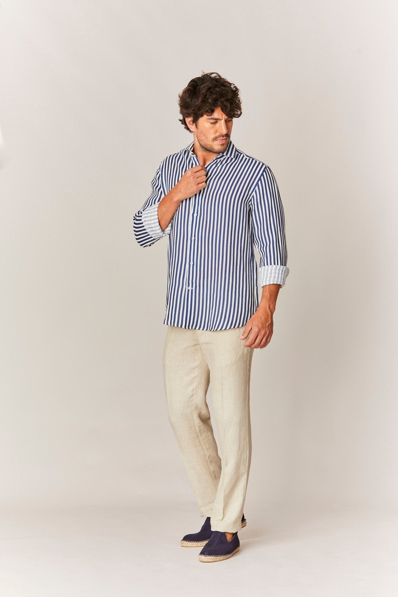 linen striped shirt navy - soloio