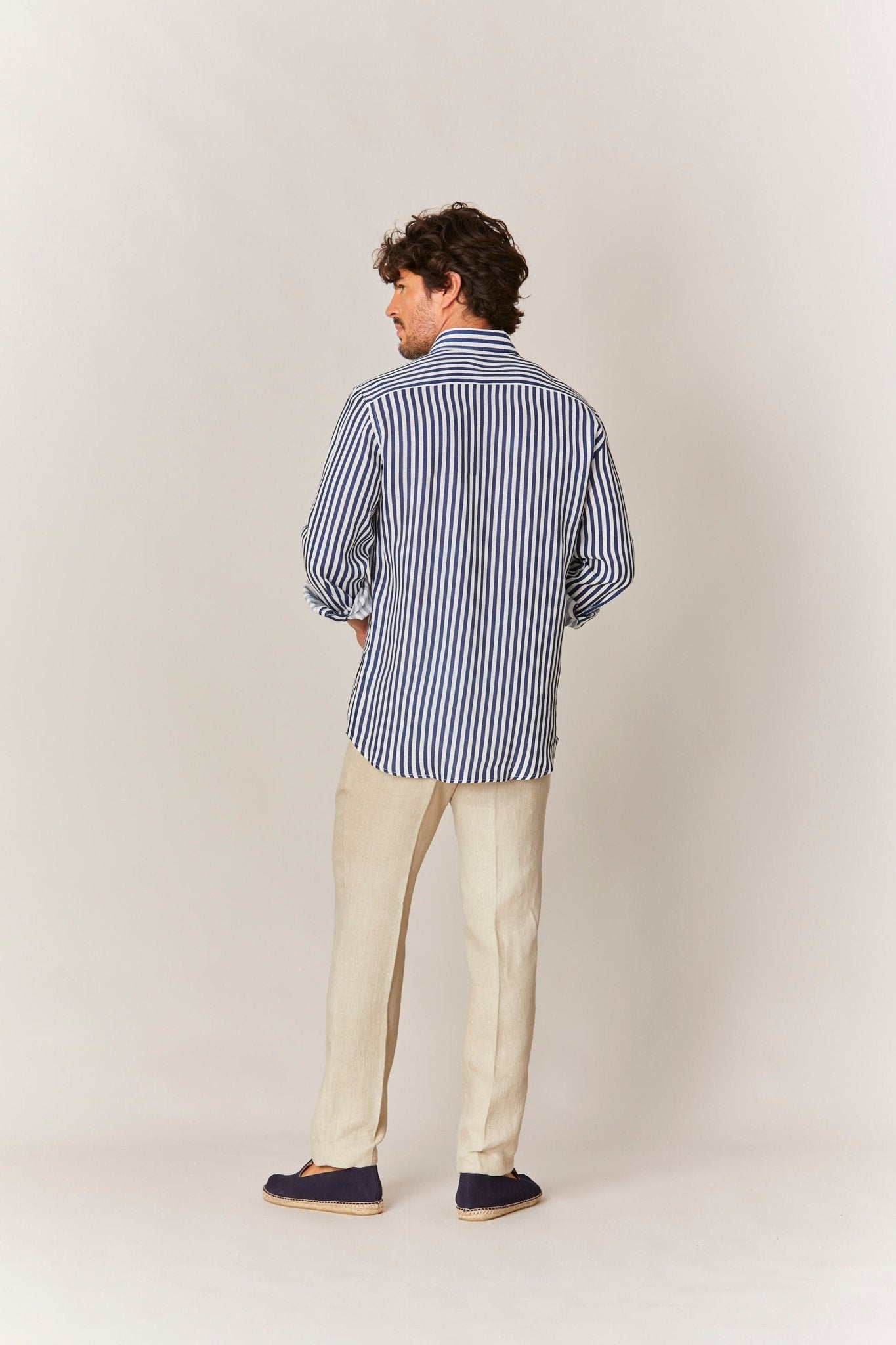 linen striped shirt navy - soloio