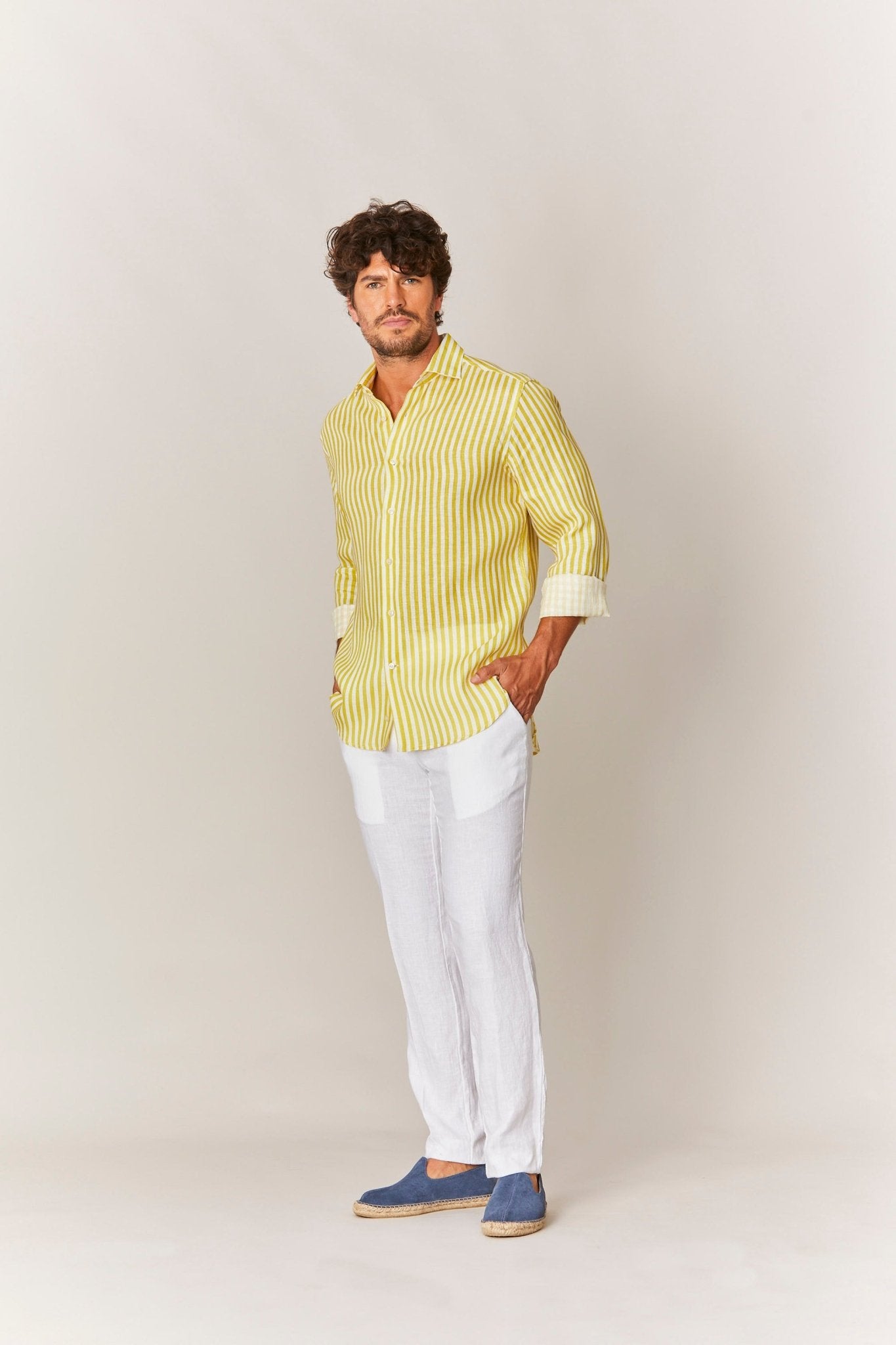 linen striped shirt yellow - soloio