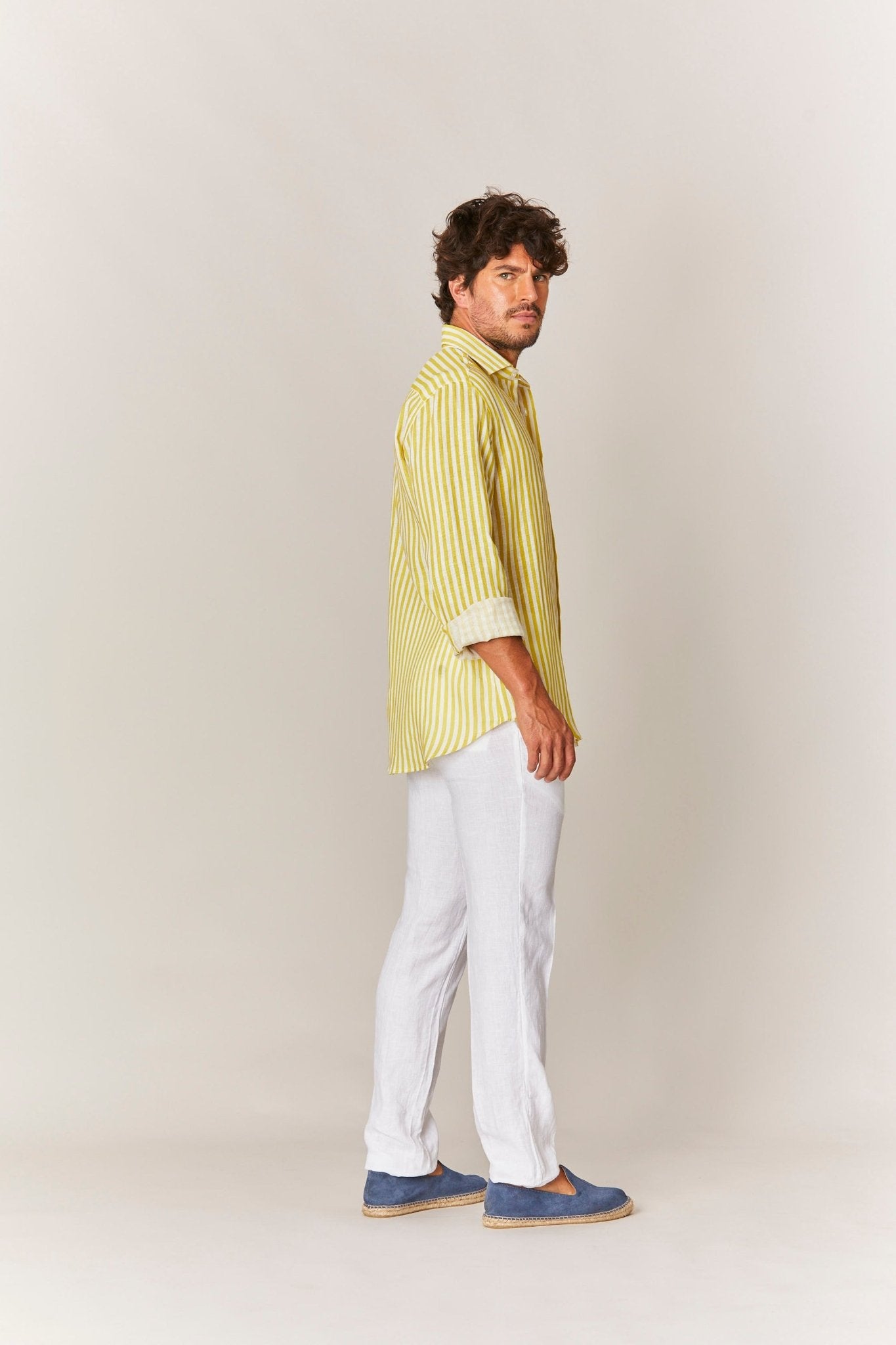 linen striped shirt yellow - soloio