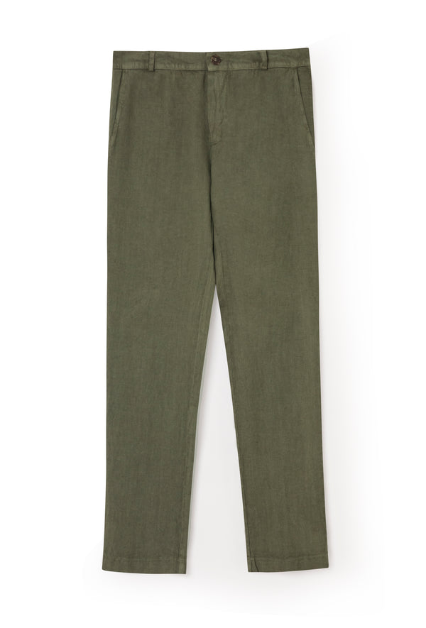 pantalón de lino básico verde militar