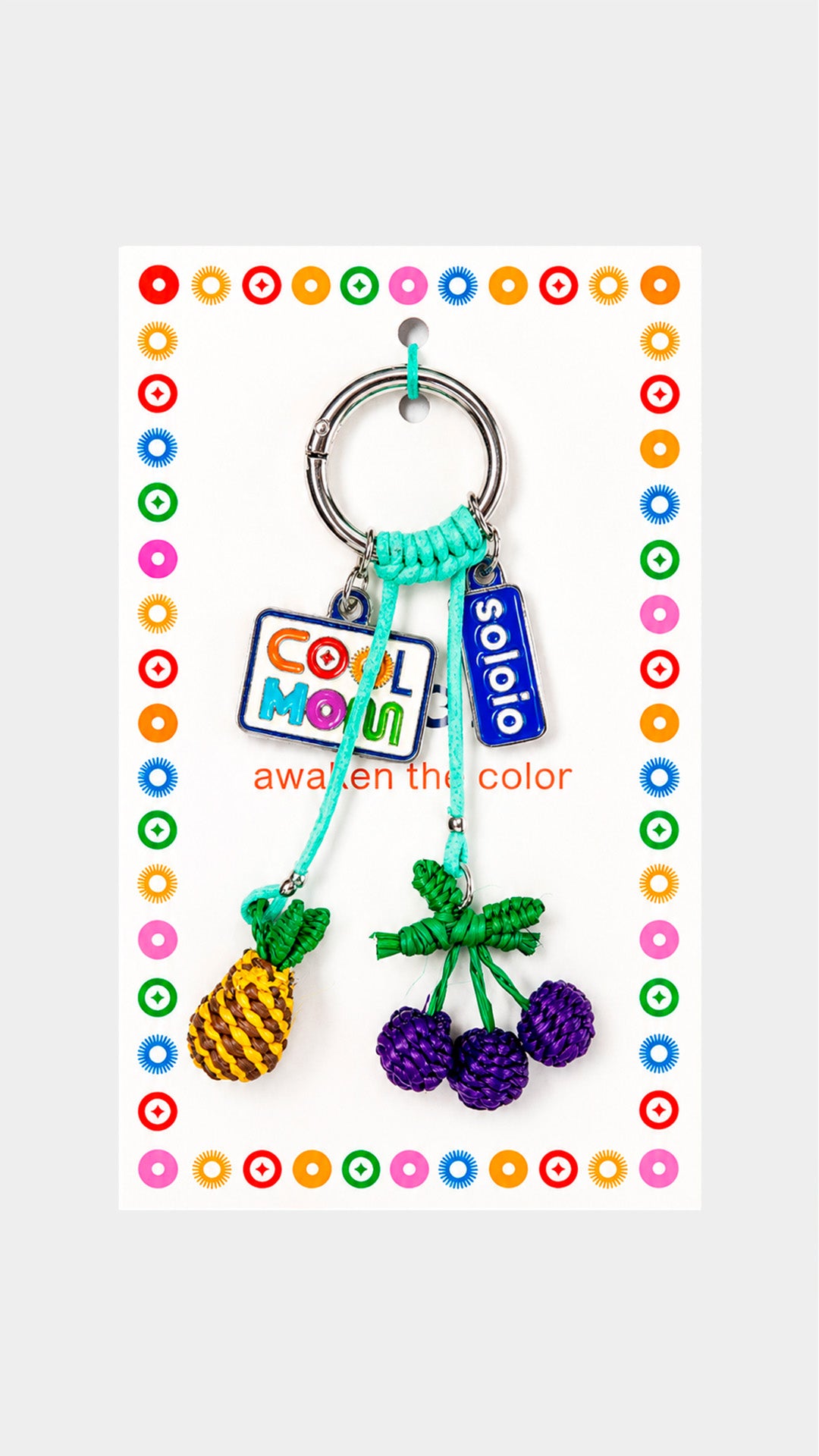 Iraca palm fish and cherries keychain "Cool Mom"