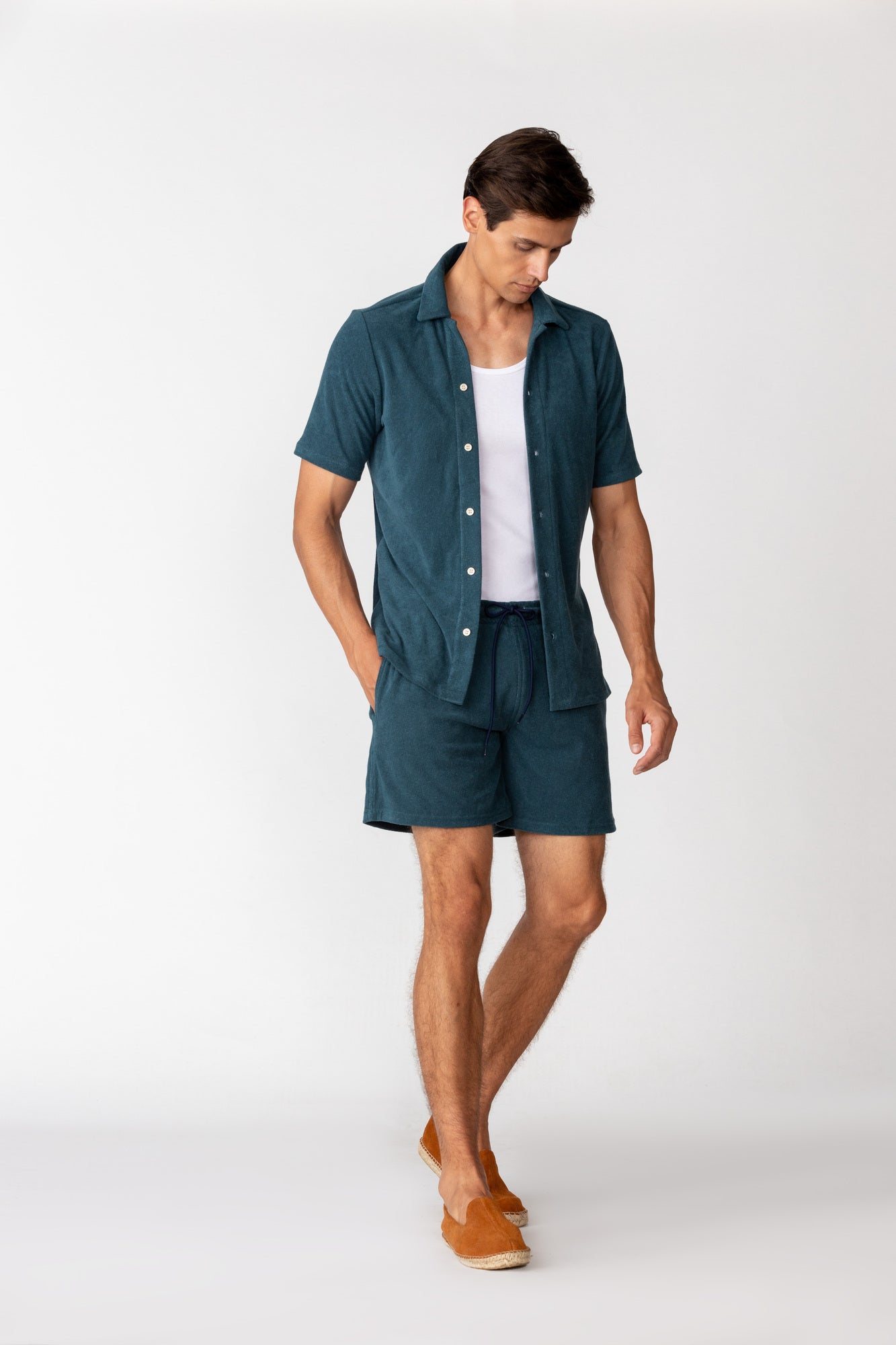 men’s hemp shirt petrol green2
