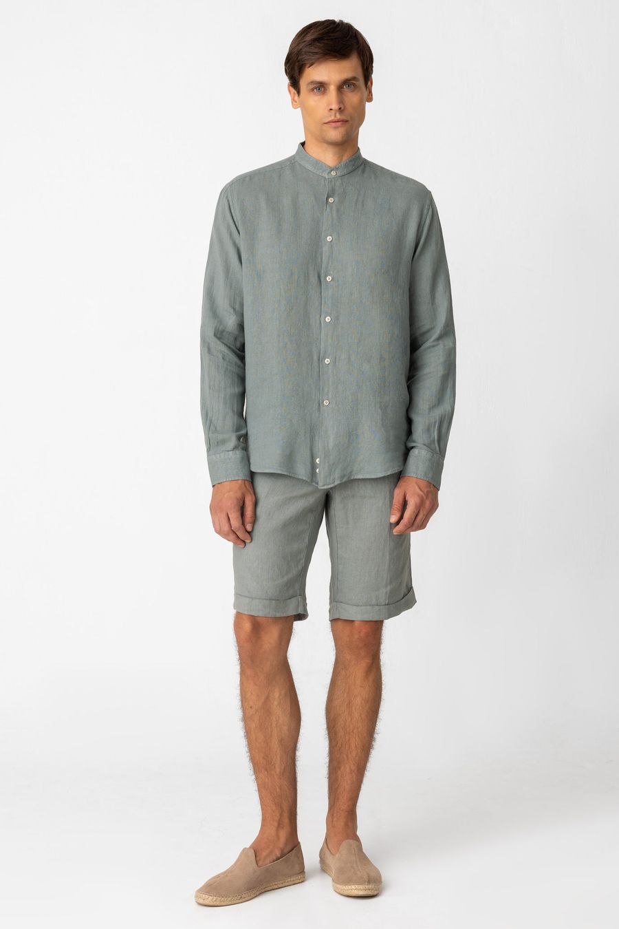 men’s linen shirt mao gray basic1
