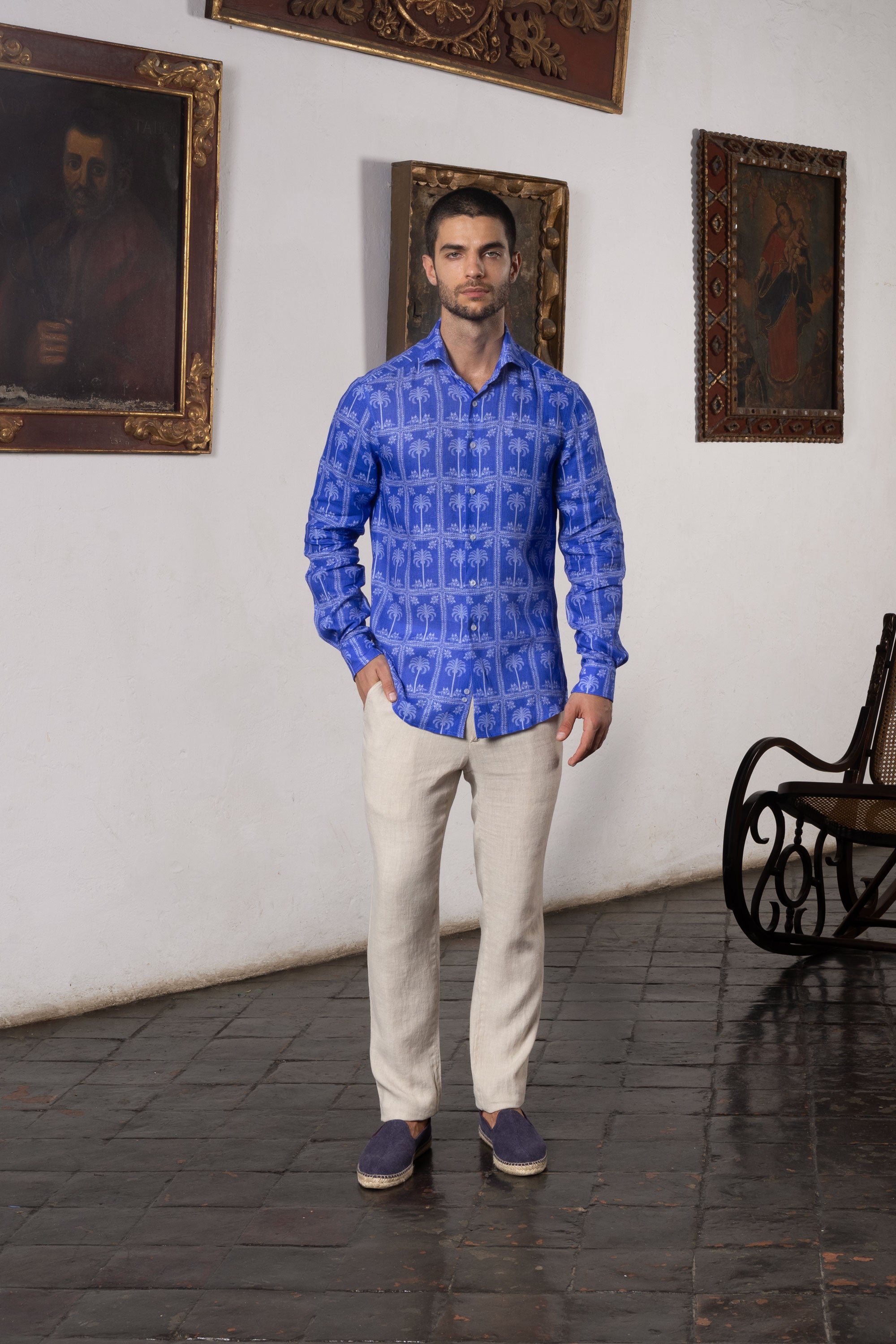 men’s linen shirt navy nurata