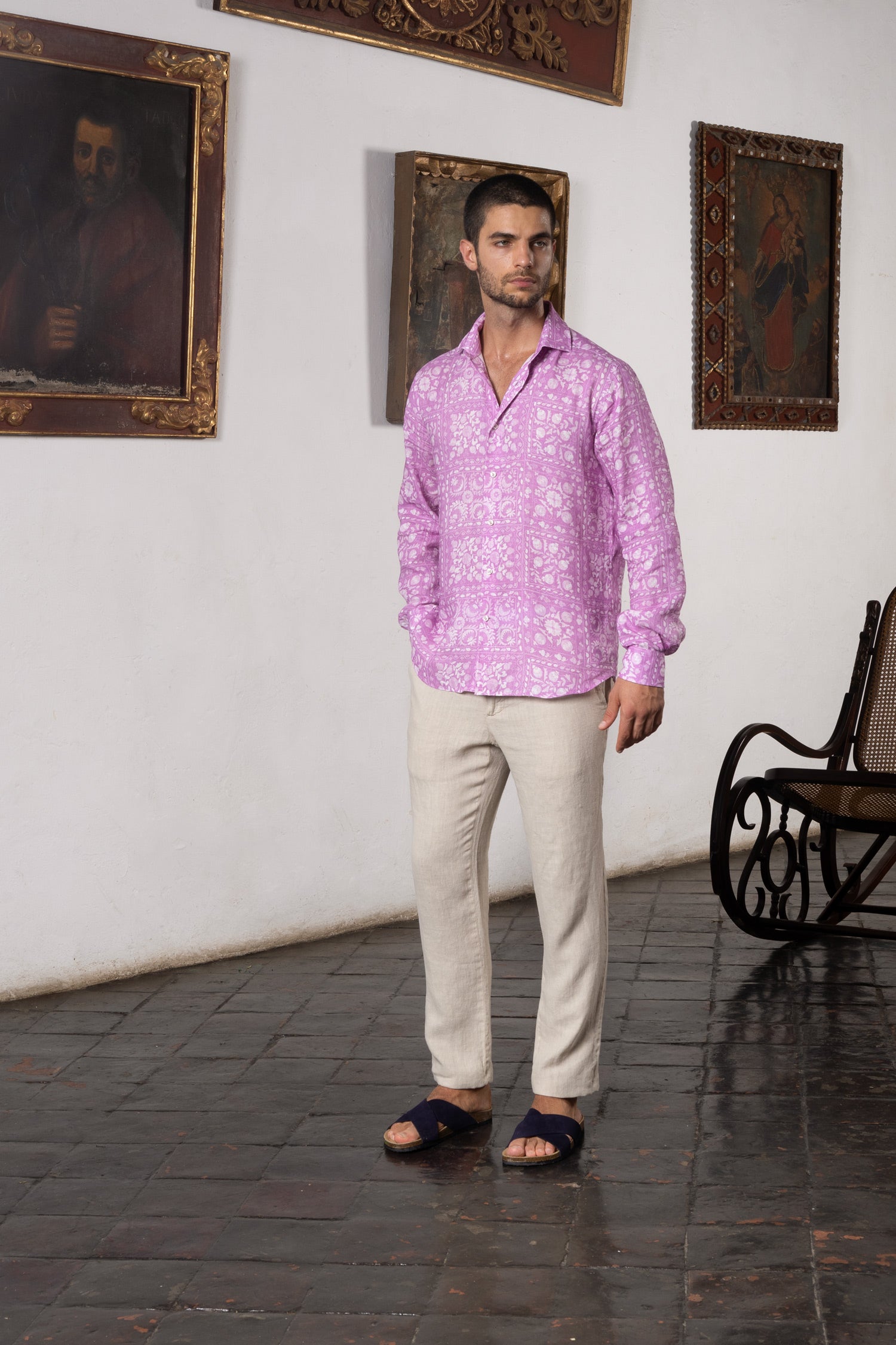 men’s linen shirt pink ferghana