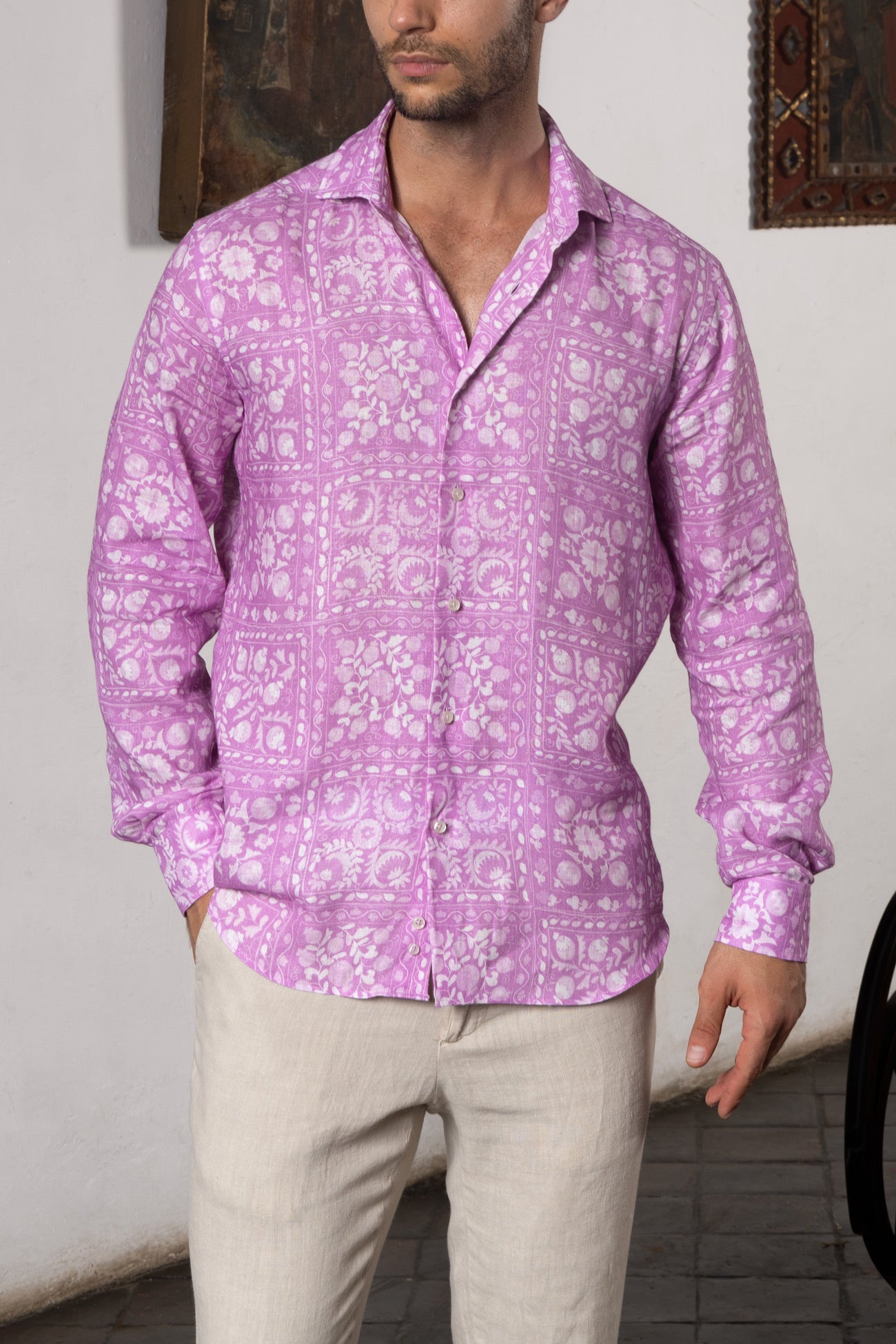 men’s linen shirt pink ferghana