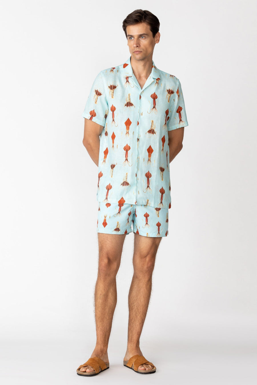 men’s linen shirt sky blue egret2