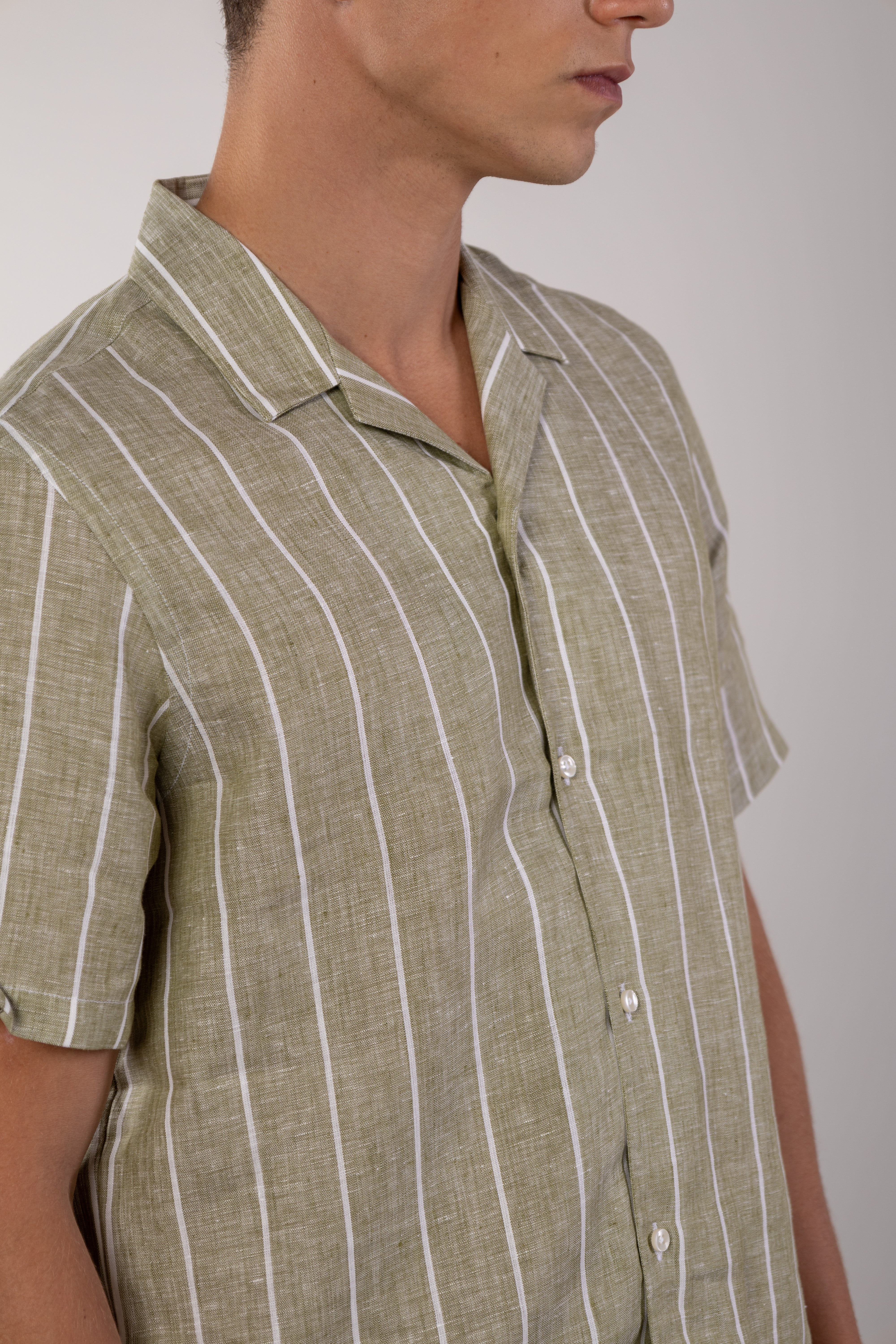 men’s linen shirt striped green