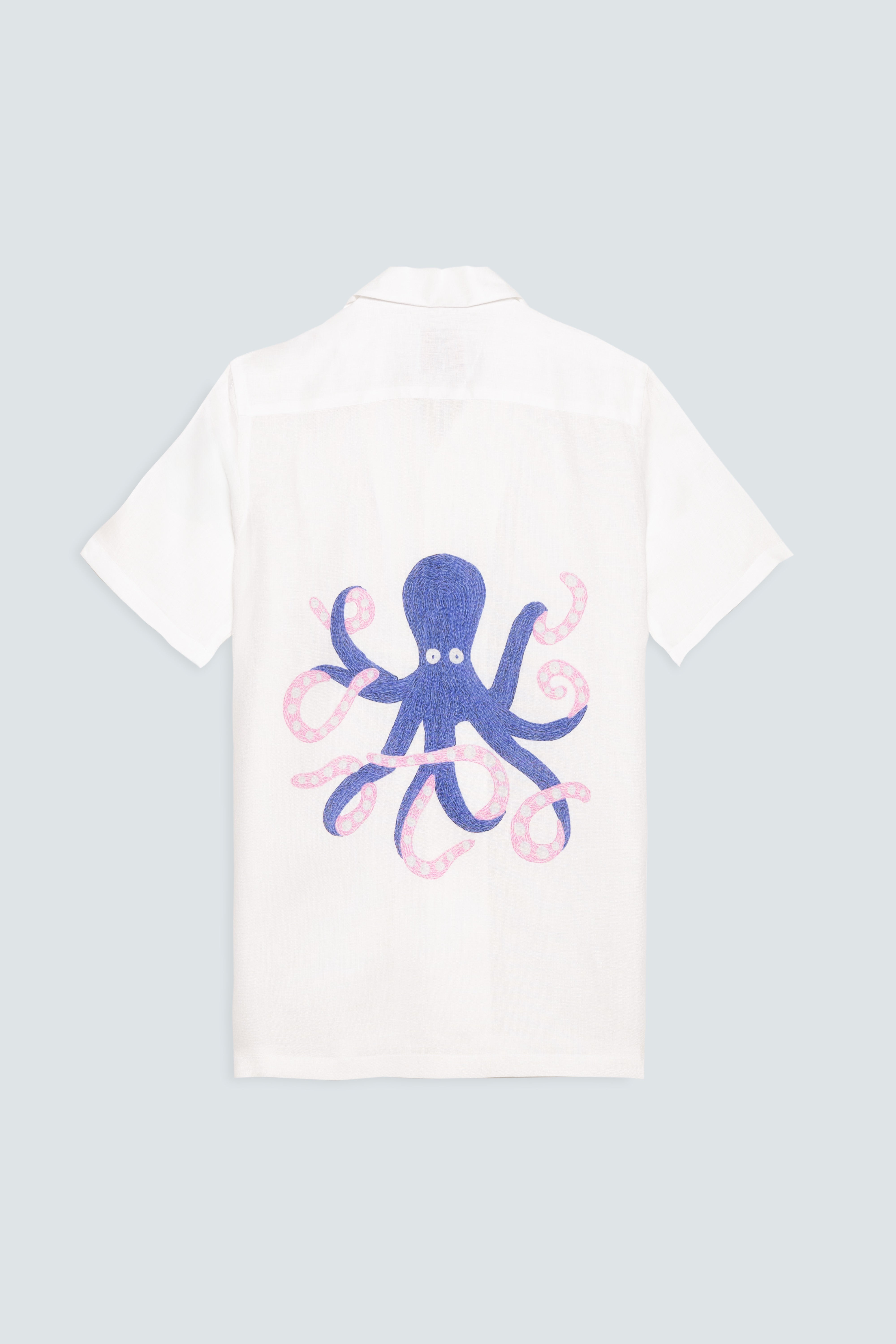 men’s linen shirt white octopus