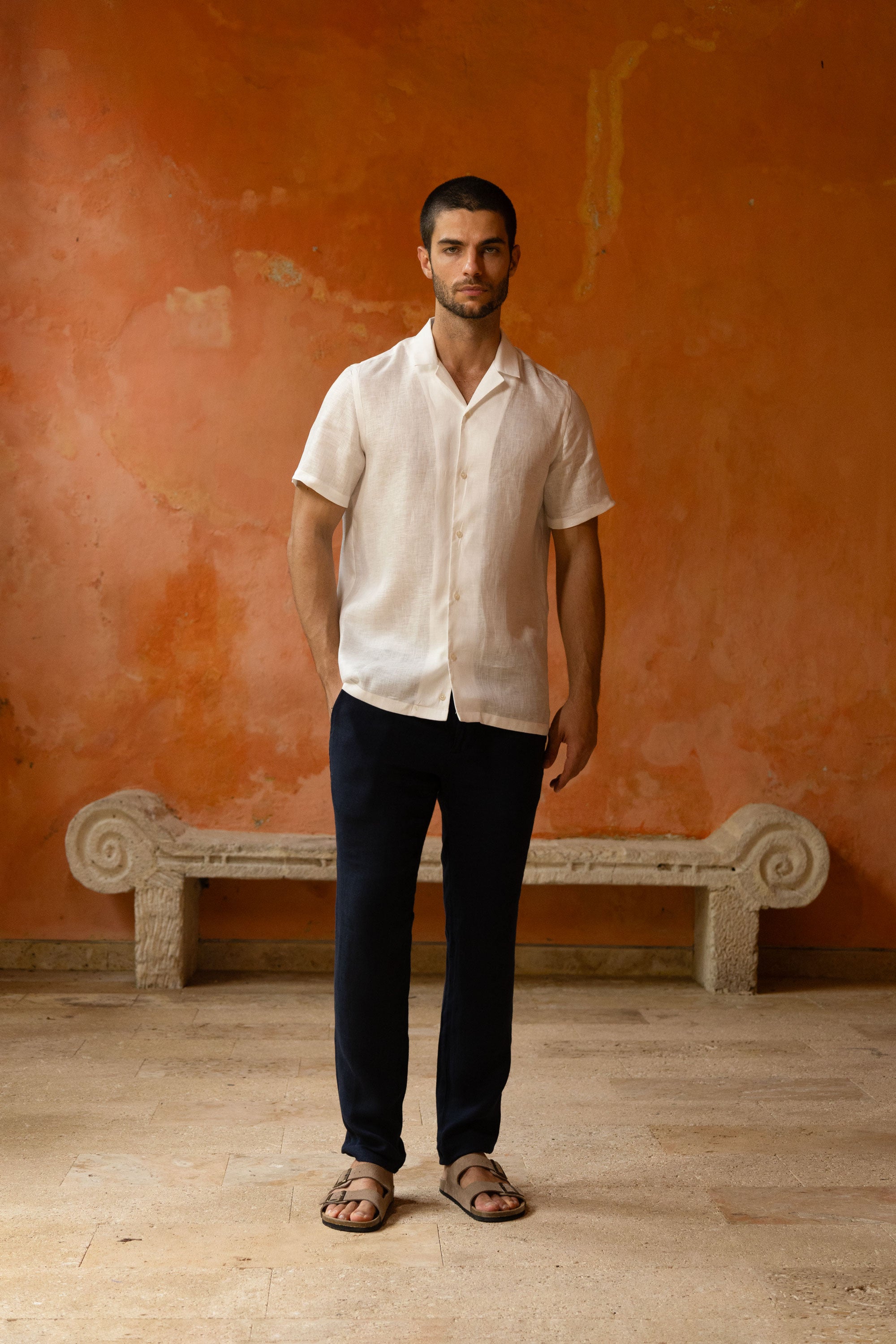 men’s linen shirt white octopus