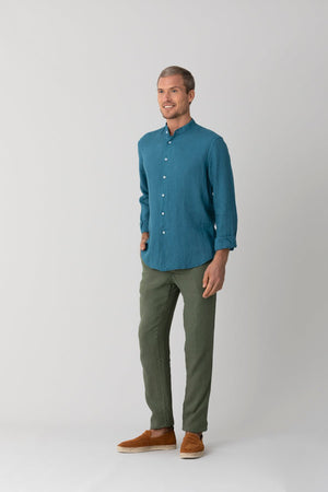 military green basic linen pants - soloio
