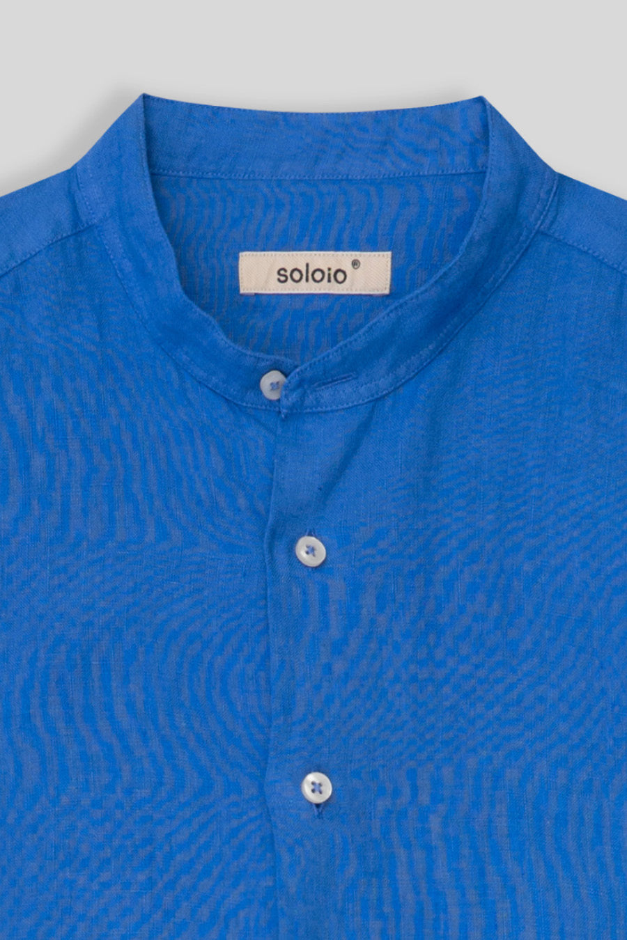basic linen shirt mao collar blue intense - soloio