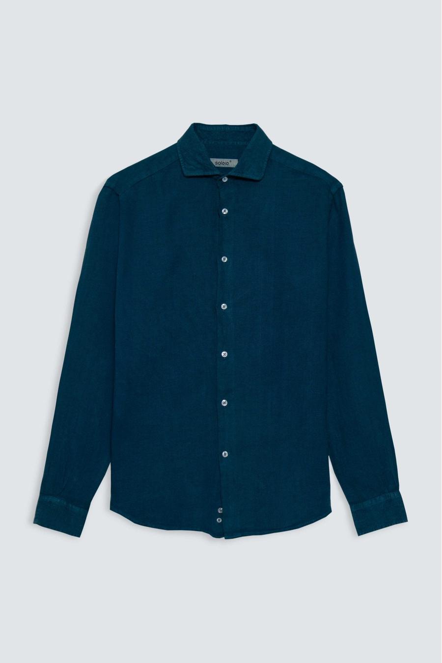 basic linen shirt petrol blue - soloio