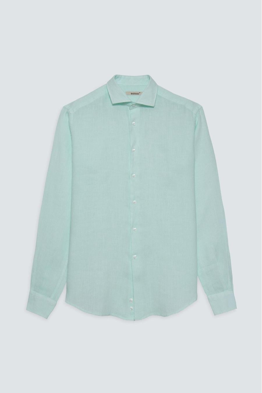 basic linen shirt light turquoise - soloio
