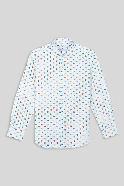 multicolored pufferfish shirt