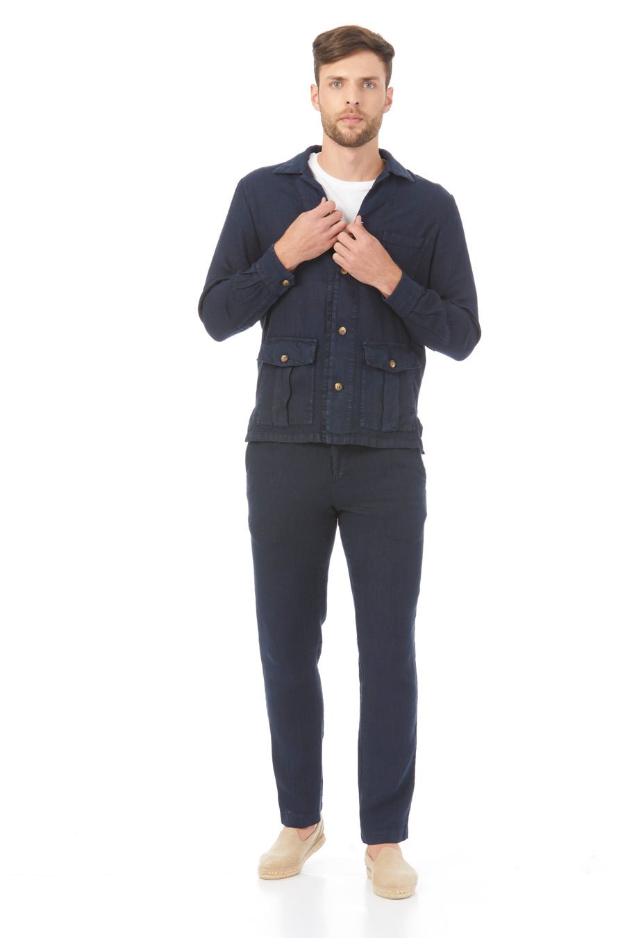 new sahara linen jacket navy - soloio