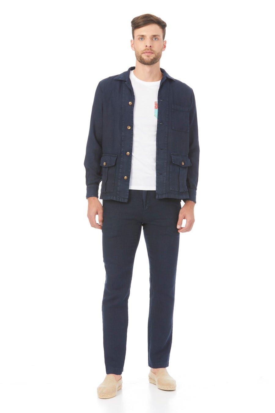 new sahara linen jacket navy - soloio