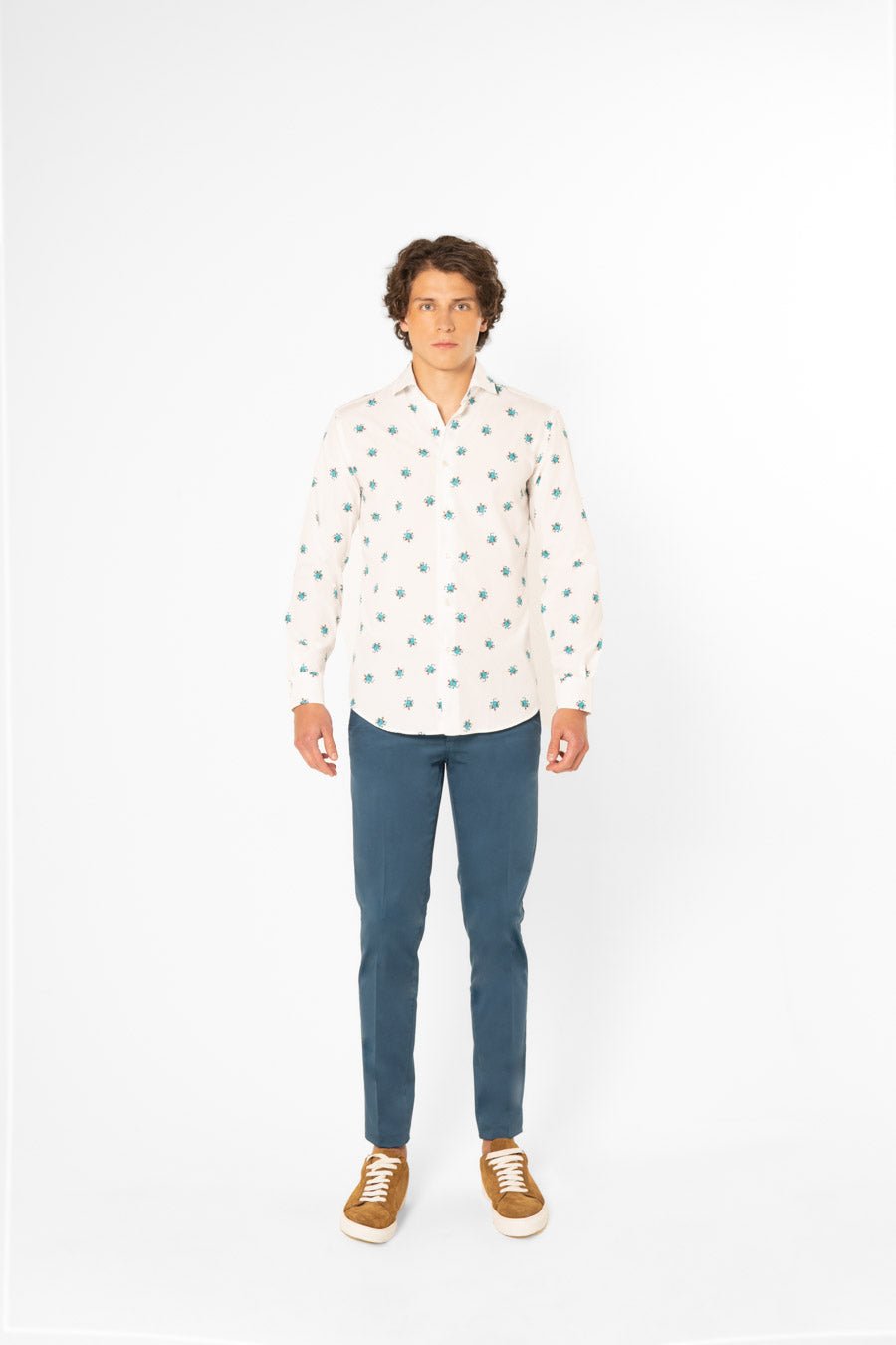 octopus cotton shirt turquoise - soloio