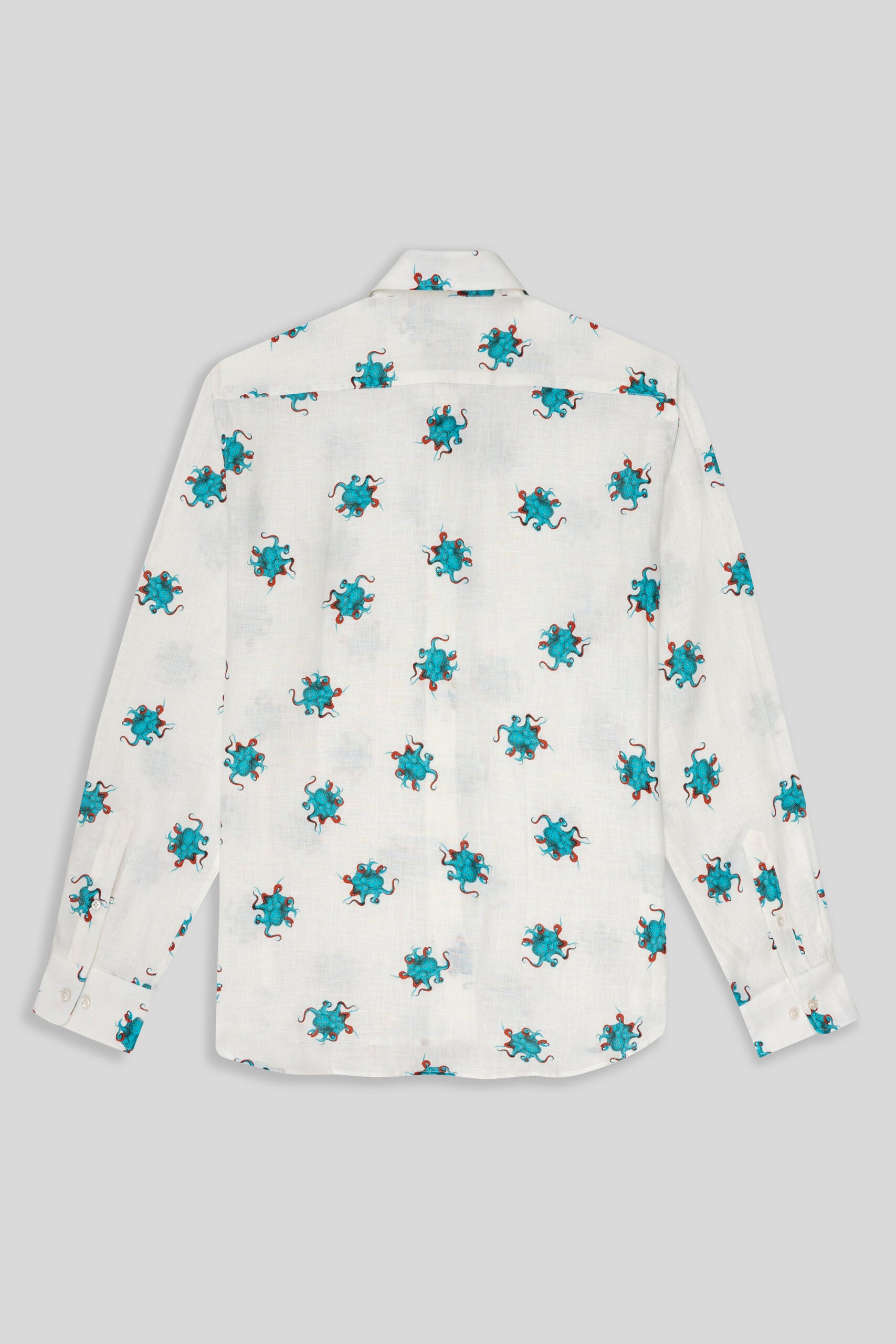 linen octopus shirt turquoise - soloio