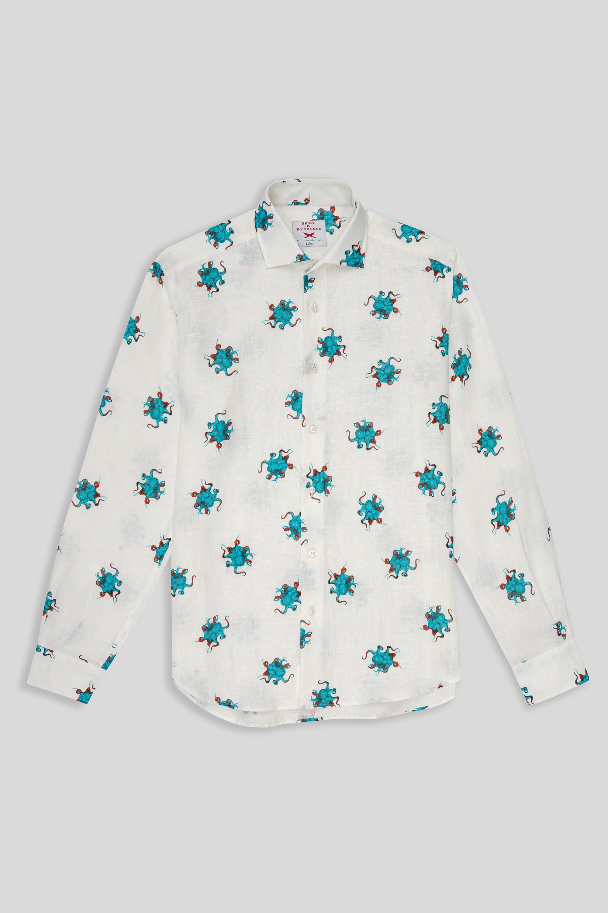 linen octopus shirt turquoise - soloio