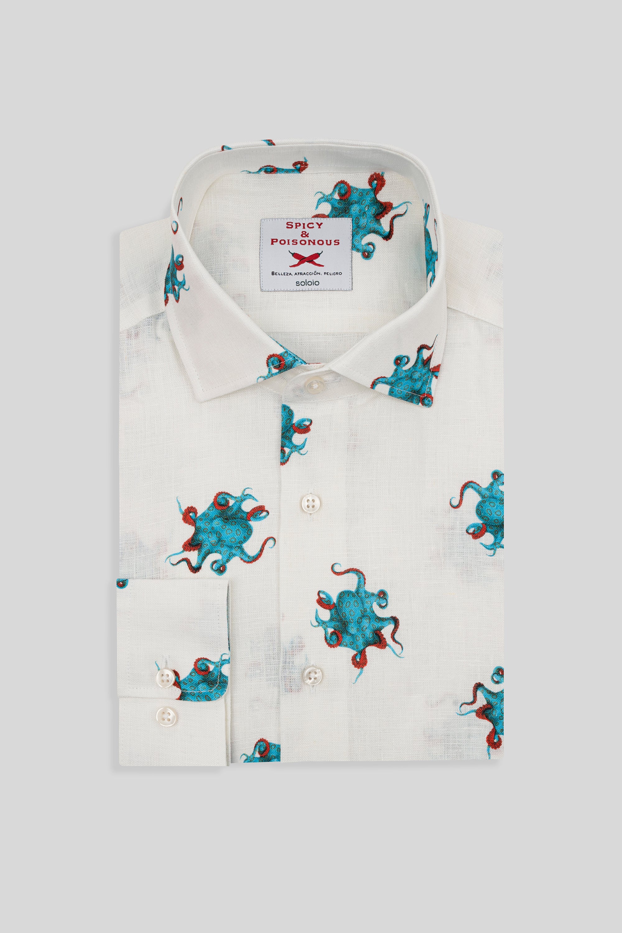 linen octopus shirt turquoise - soloio