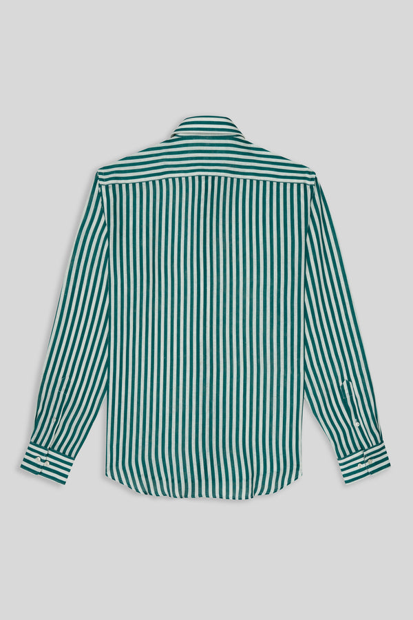 camisa lino rayas delgadas s&p verde