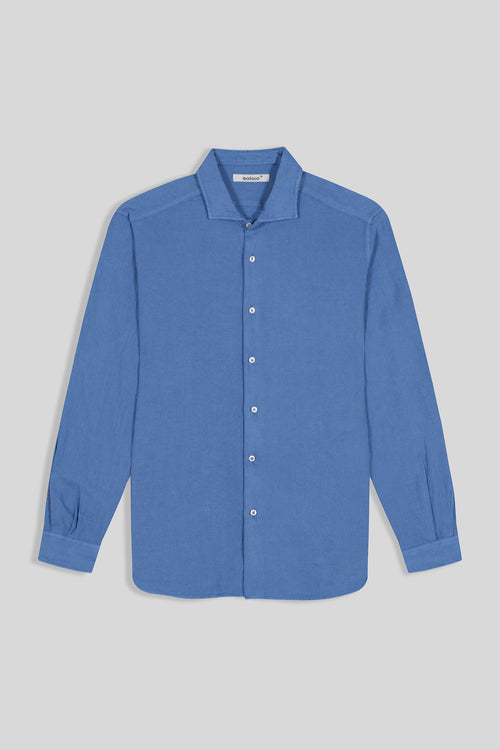 camisa básica de lino azul