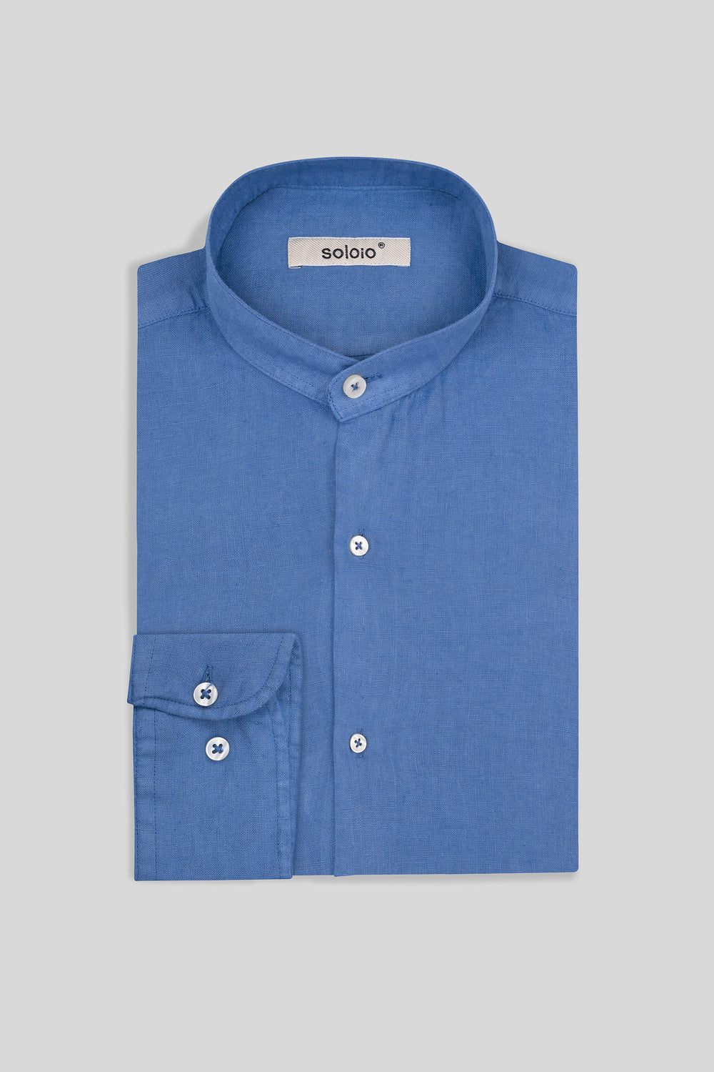 basic linen shirt mao collar blue - soloio