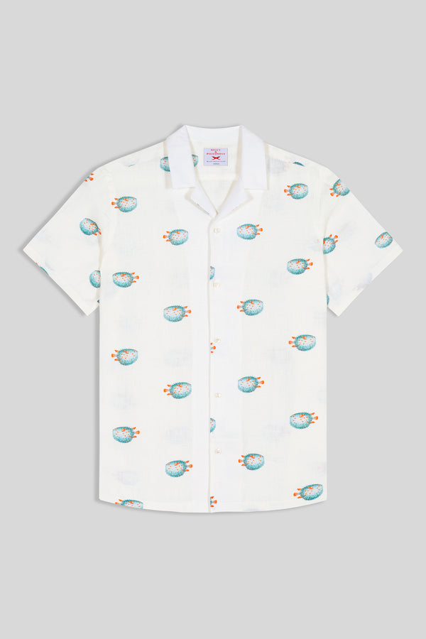 camisa de lino pez globo separado s&p mc verde