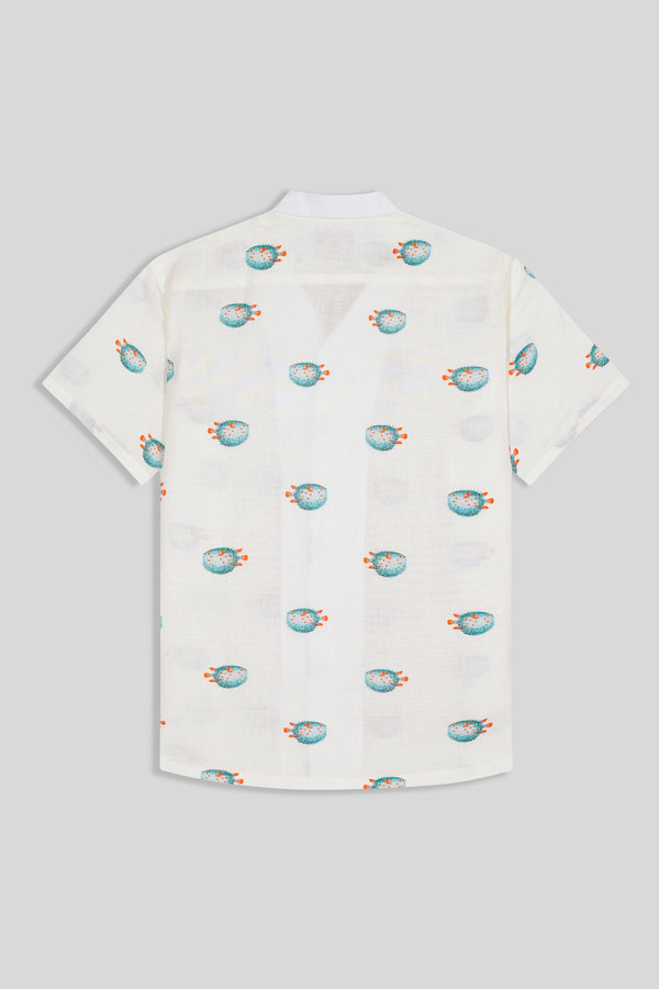 camisa de lino pez globo separado s&p mc verde