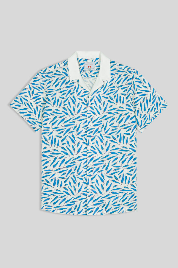 camisa de lino pimientos azul 