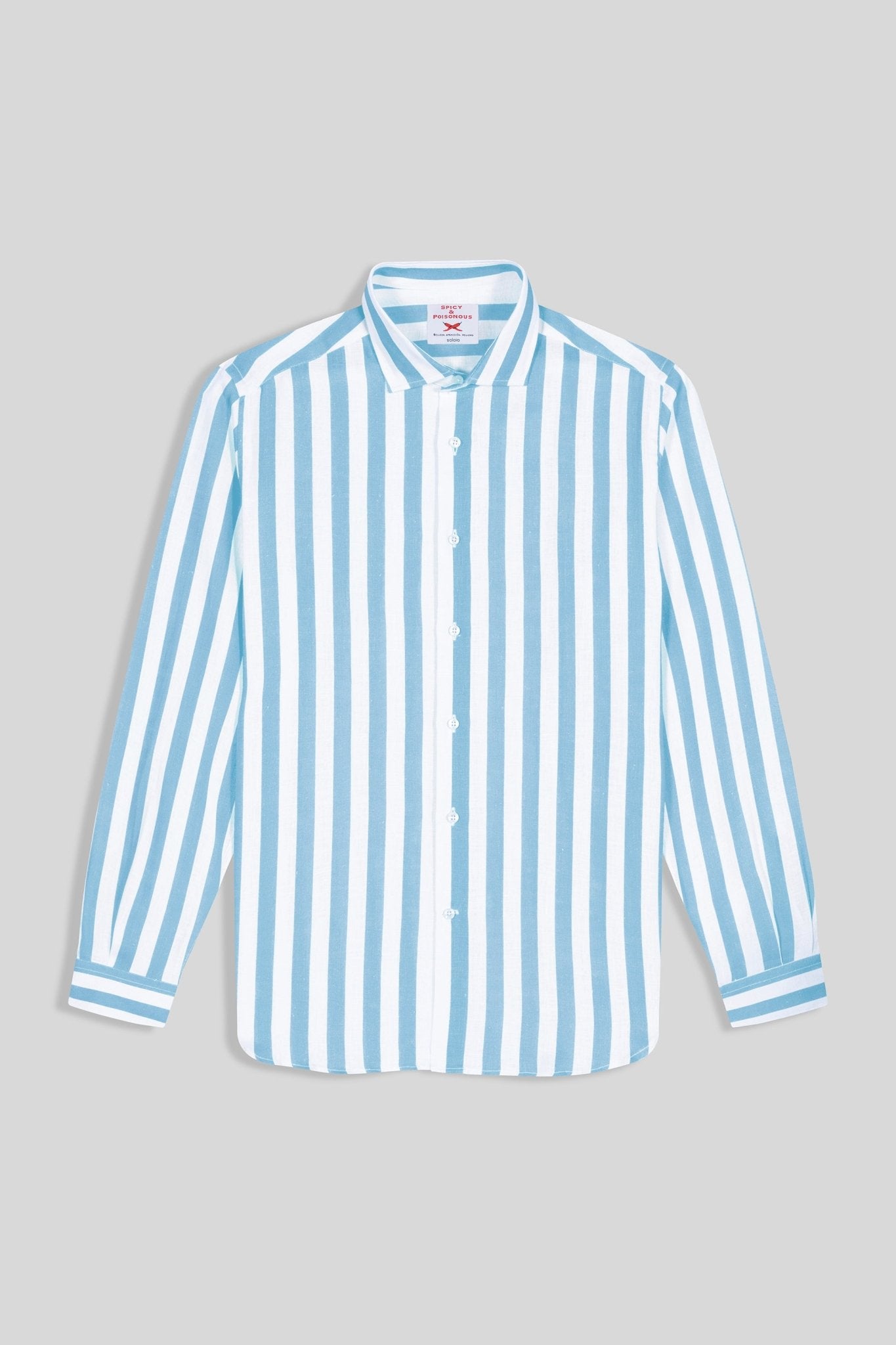 blue curacao striped linen shirt - soloio