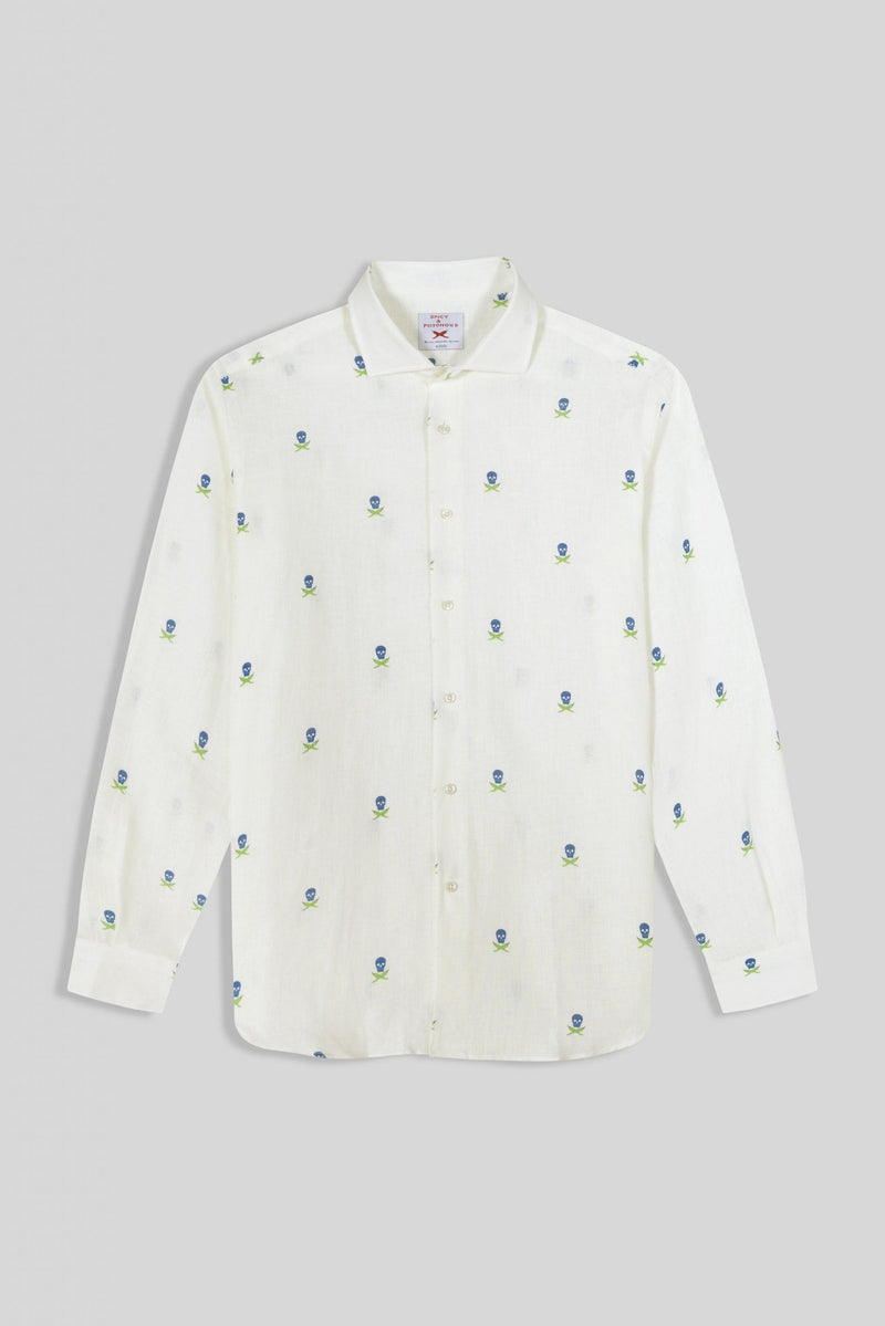 linen shirt separated skulls white - soloio